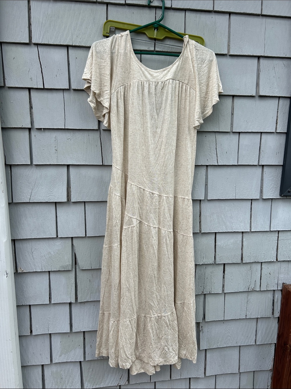 Free People Women’s Cream Tiered Maxi Dress with Flutter Sleeves- Linen, Rayon